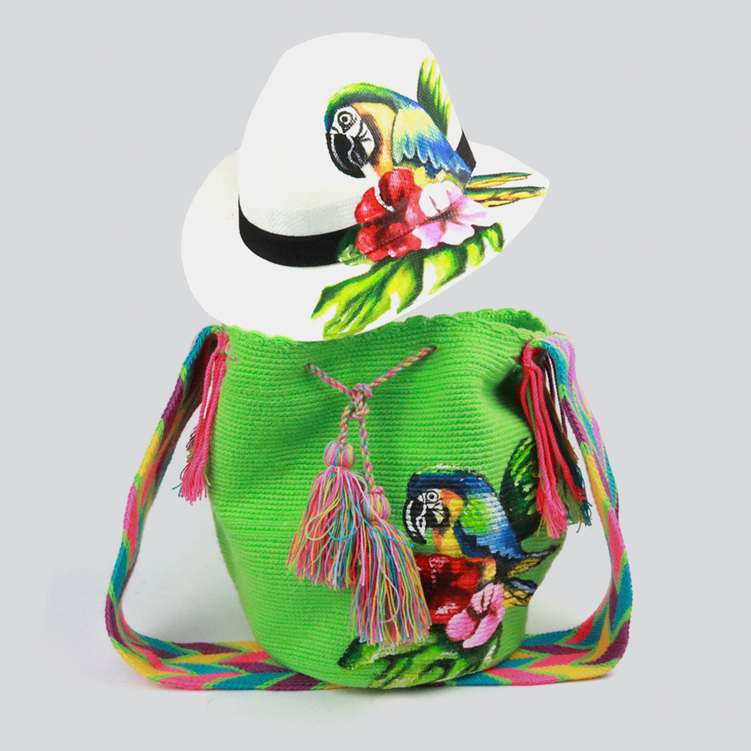 Handmade Colombian Wayuu Hat and Backpack Combo