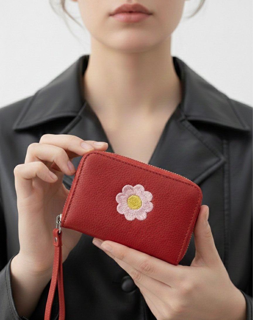 Lola Leather Wallet – Small Embroidered Wristlet Wallet