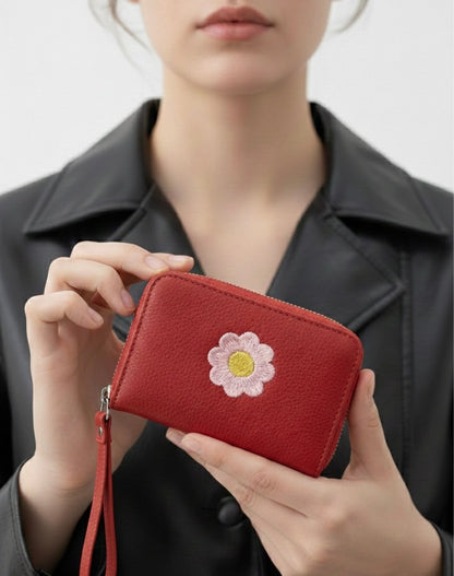 Lola Leather Wallet – Small Embroidered Wristlet Wallet