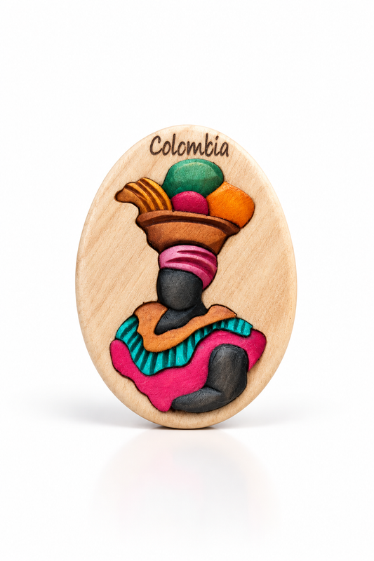 Palenquera Wooden Fridge Magnet – Handmade Intarsia Souvenir