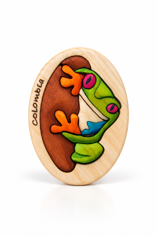 Frog Wooden Fridge Magnet – Handmade Intarsia Souvenir