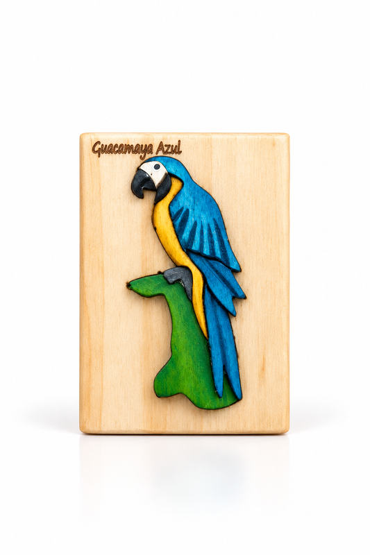 Blue Macaw Wooden Fridge Magnet – Handmade Intarsia Souvenir