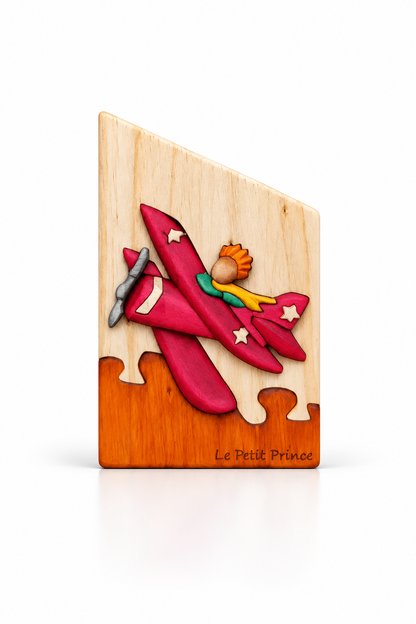 Little Prince and the Airplane Wood Art – Medium – Handmade Intarsia