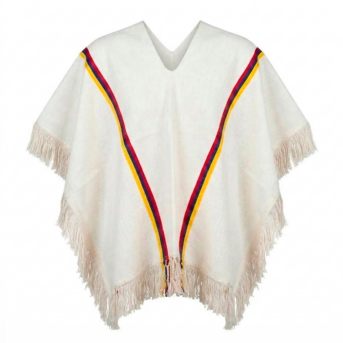 White Colombian Tricolor Poncho – Traditional Artisan Wrap