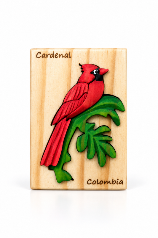 Cardinal Wooden Fridge Magnet – Handmade Intarsia Souvenir