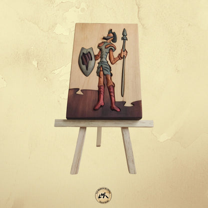 Don Quixote Wood Art on Easel
