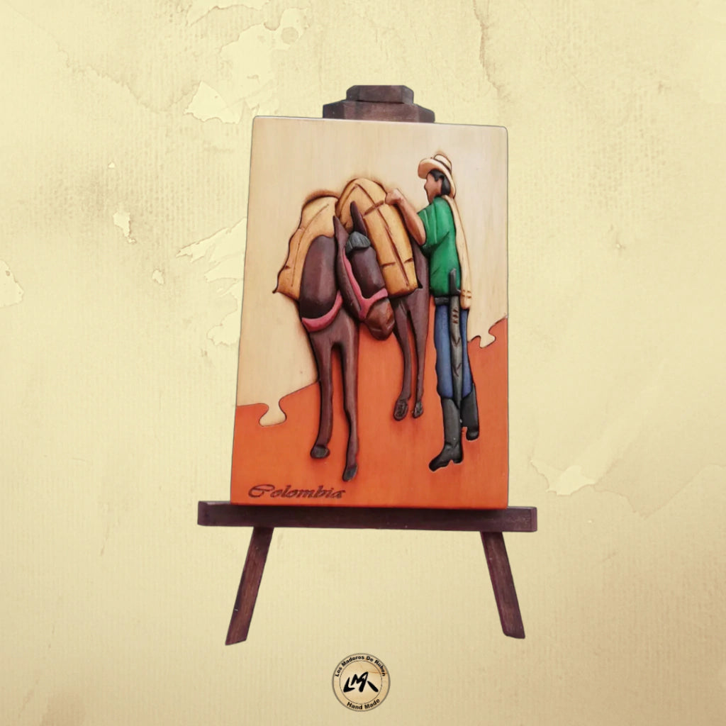 Arriero "Loading Up" Wood Art on Easel