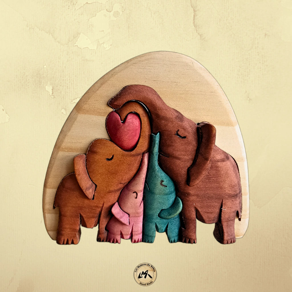 Elephant Heart Family of 4 Wood Art