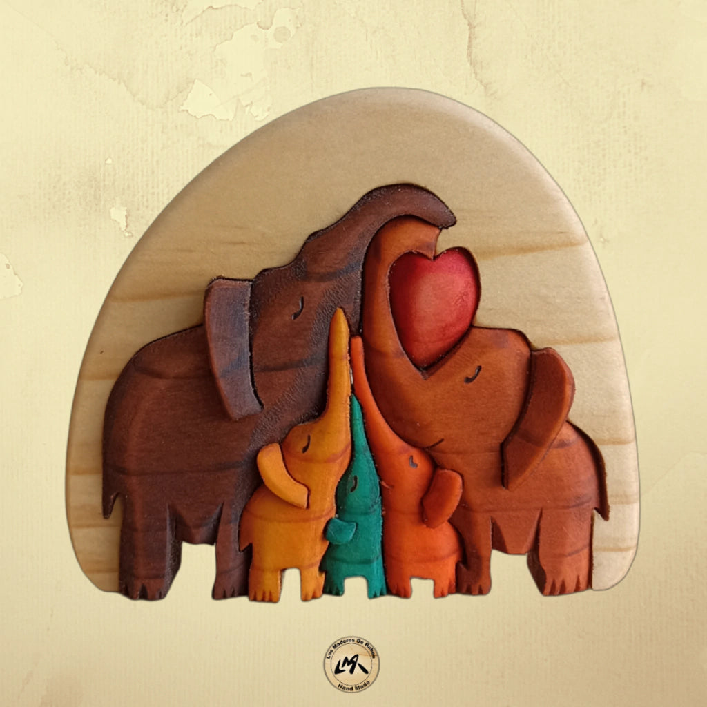 Elephant Heart Family of 5 Wood Art