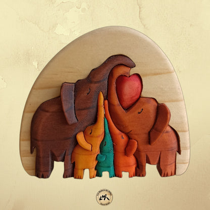 Elephant Heart Family of 5 Wood Art