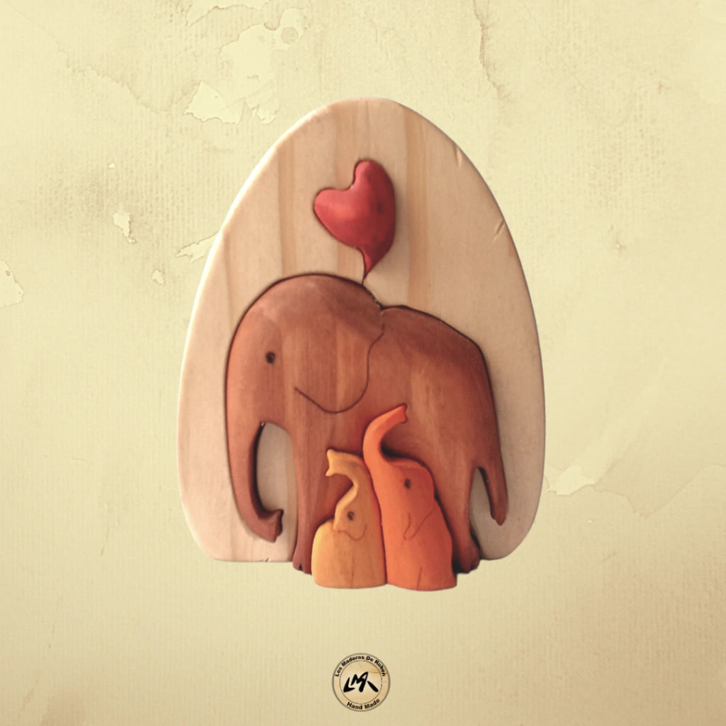Elephants Oval Wood Art