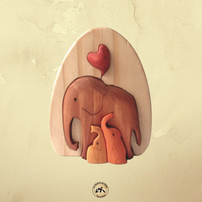 Elephants Oval Wood Art