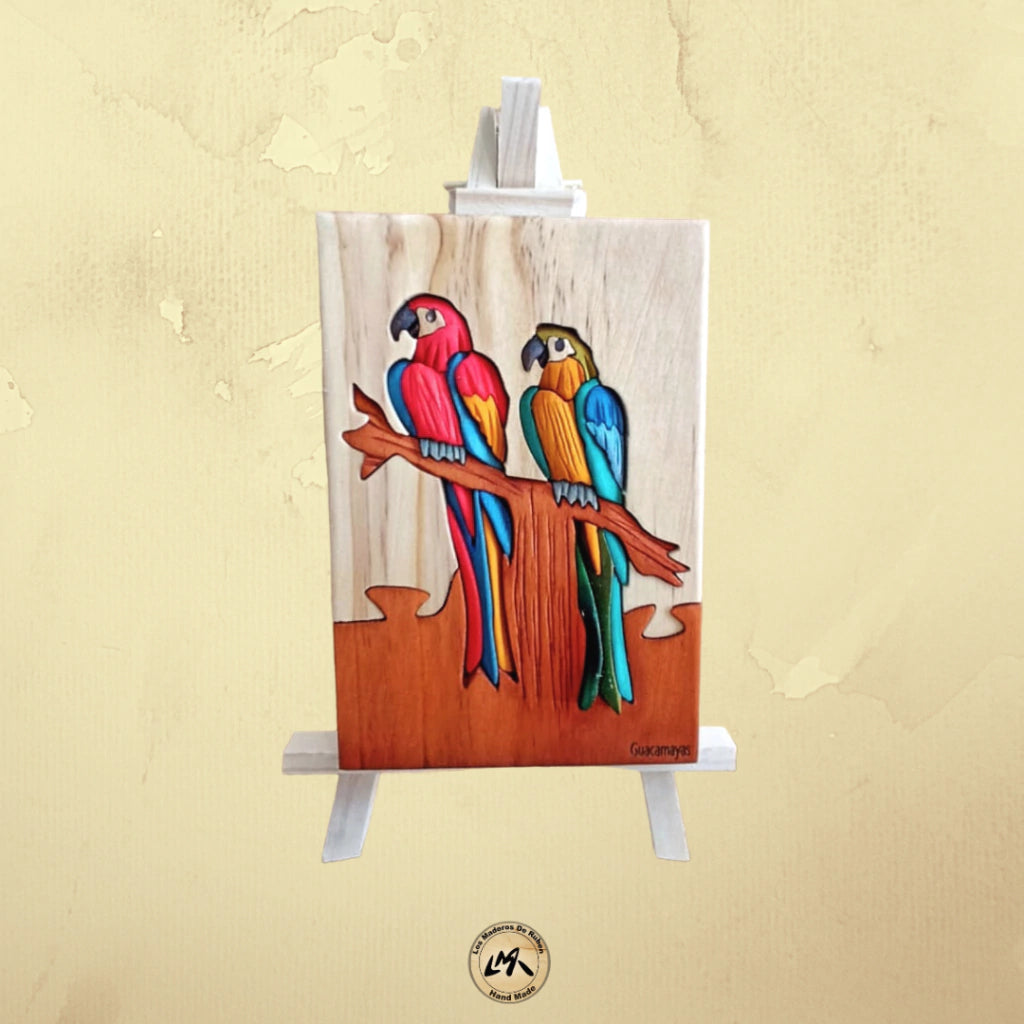 Macaws Wood Art on Easel