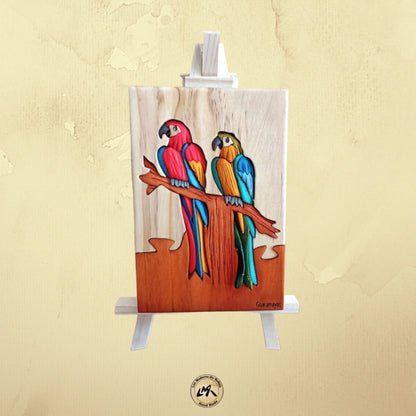 Macaws Wood Art on Easel