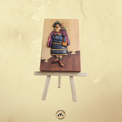 Guambiana Woman Wood Art on Easel