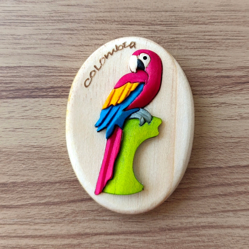 Macaw with Colombian Flag Wooden Fridge Magnet