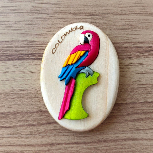 Macaw with Colombian Flag Wooden Fridge Magnet