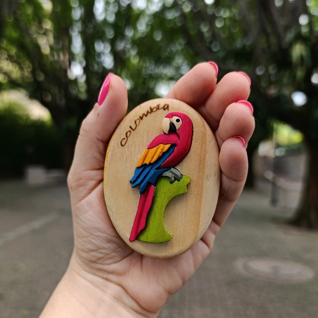 Macaw with Colombian Flag Wooden Fridge Magnet
