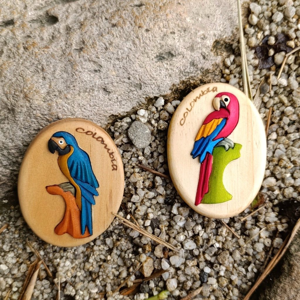 Macaw with Colombian Flag Wooden Fridge Magnet