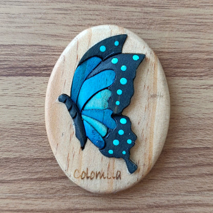 Blue Morpho Butterfly Wooden Fridge Magnet