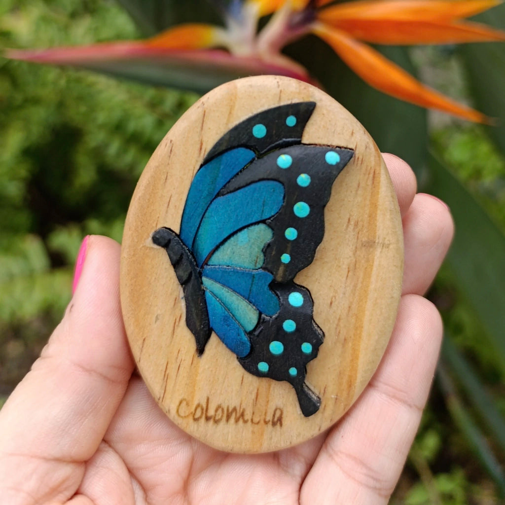 Blue Morpho Butterfly Wooden Fridge Magnet