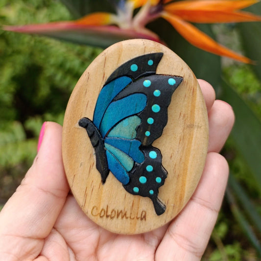 Blue Morpho Butterfly Wooden Fridge Magnet