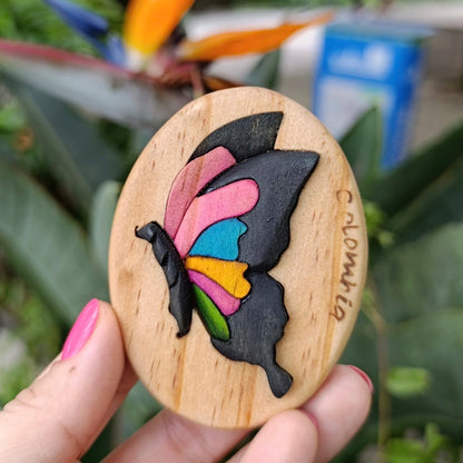 Multicolor Morpho Butterfly Wooden Fridge Magnet
