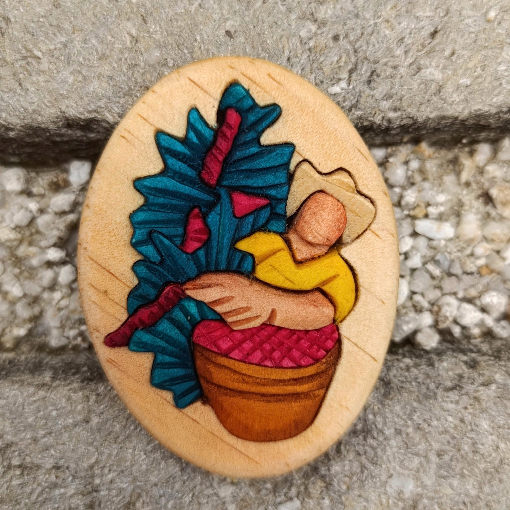 Coffee Farmer Wooden Fridge Magnet