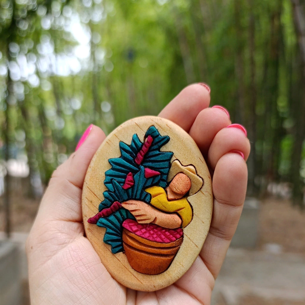 Coffee Farmer Wooden Fridge Magnet