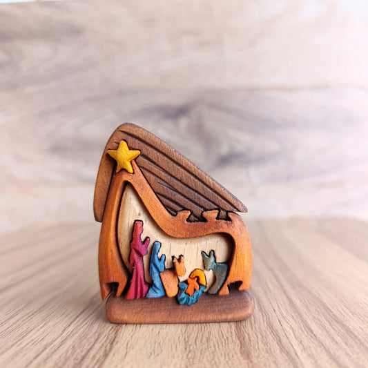 Mushroom Wooden Nativity Scene