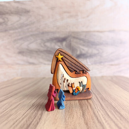 Mushroom Wooden Nativity Scene
