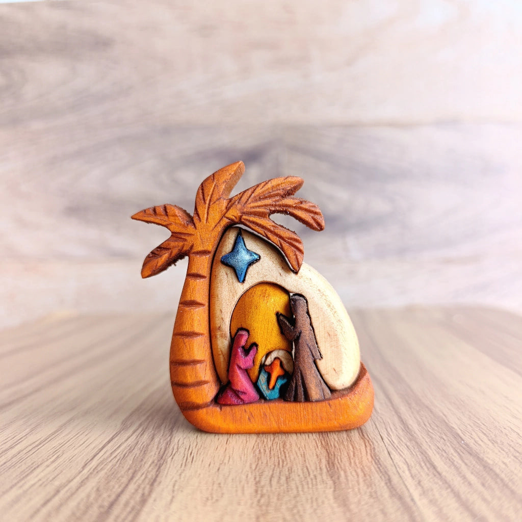 Palm Tree Wooden Nativity Scene