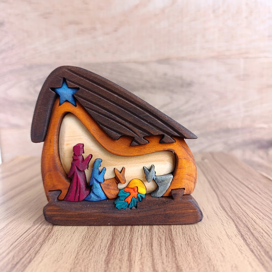 Mushroom Wooden Nativity Scene