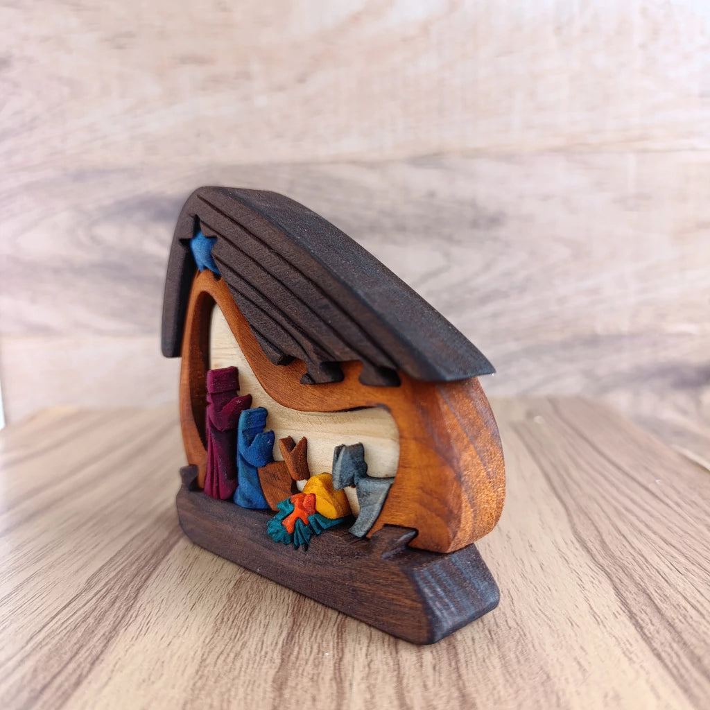 Mushroom Wooden Nativity Scene