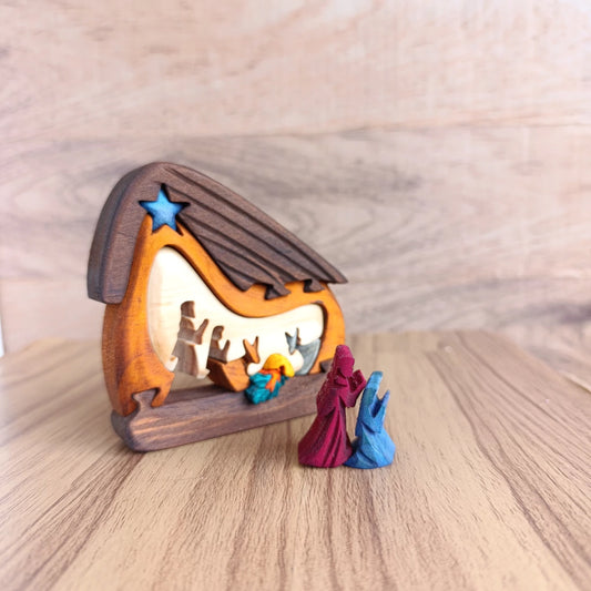 Mushroom Wooden Nativity Scene