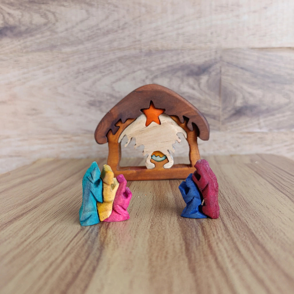 Complete with Three Kings Wooden Nativity Scene