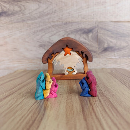 Complete with Three Kings Wooden Nativity Scene
