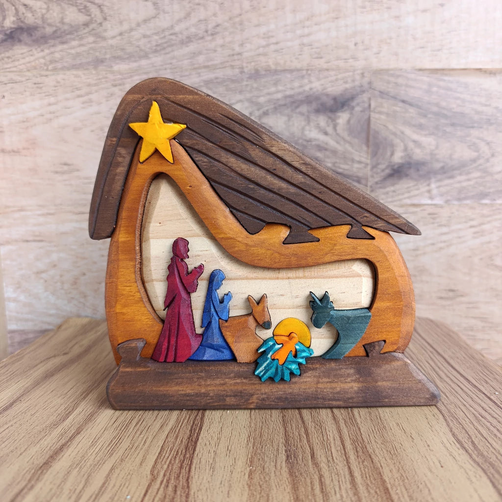 Mushroom Wooden Nativity Scene