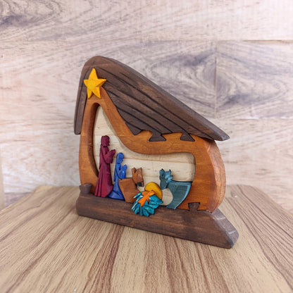 Mushroom Wooden Nativity Scene
