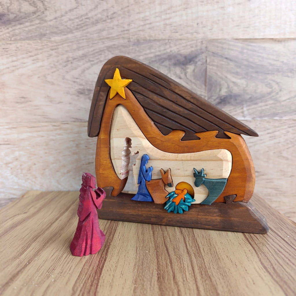 Mushroom Wooden Nativity Scene