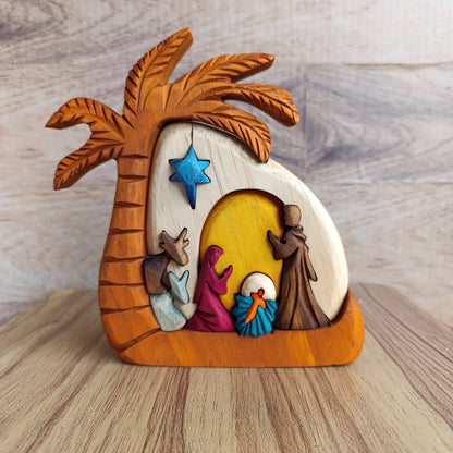 Palm Tree Wooden Nativity Scene