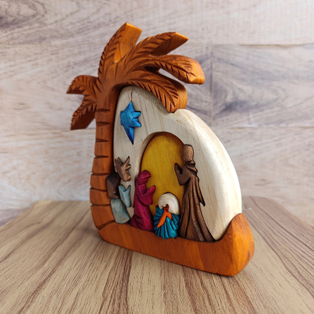 Palm Tree Wooden Nativity Scene