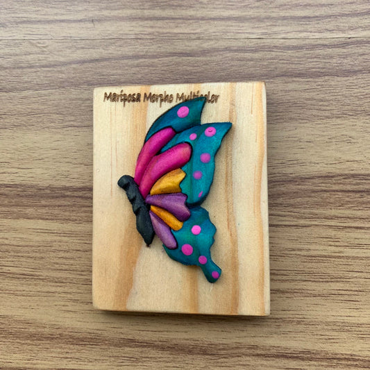 Multicolor Morpho Butterfly Wooden Fridge Magnet