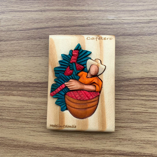Coffee Farmer Wooden Fridge Magnet