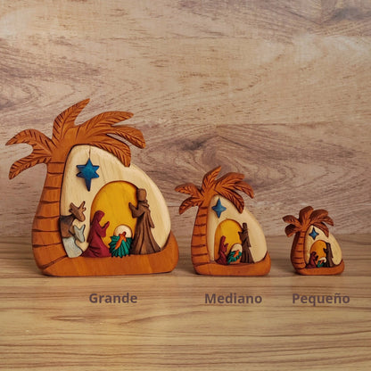 Palm Tree Wooden Nativity Scene