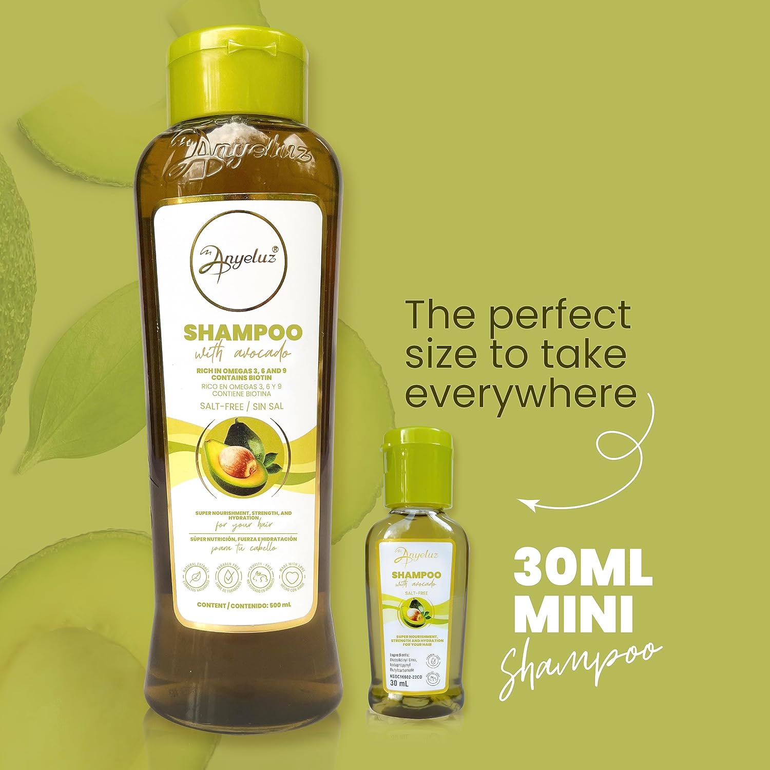 ANYELUZ Kit Duo Avocado Moisturizing Shampoo + Mini Travel Size - Image 3