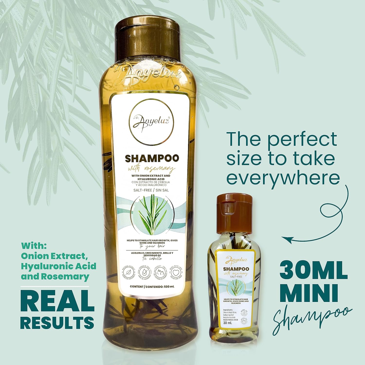 ANYELUZ Kit Duo Rosemary Shampoo + Mini Travel Size - Image 3