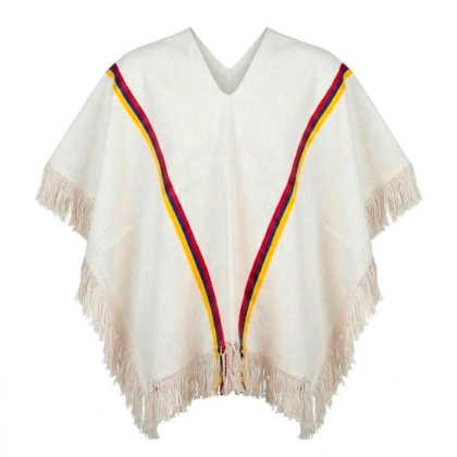 White Colombian Tricolor Poncho – Traditional Artisan Wrap